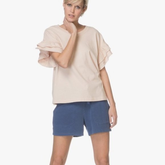 New$215 CURRENT/ELLIOTT THE CARINA RUFFLE-TRIMMED COTTON-JERSEY TOP Tee 2 - Picture 3 of 13